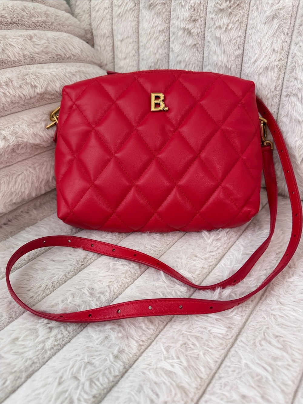 Balenciaga Quilted Leather Camera Bag in Bright Red Crossbody Bag